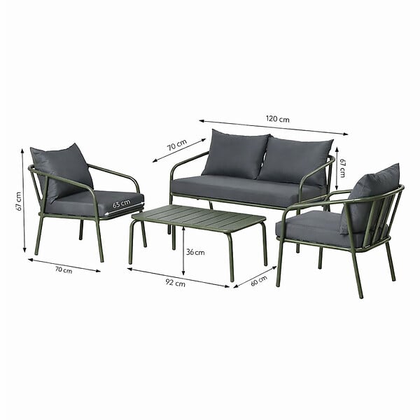 CONCEPT USINE - Salon de jardin 4 places kaki BERGAME - large