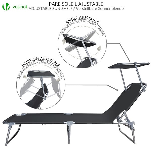 VOUNOT - Transat pare soleil Lot de 2 pcs Noir - large