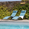 HAPPY GARDEN - Lot de 2 transats GALAPAGOS en textilène bleu gris - aluminium gris anthracite - vignette