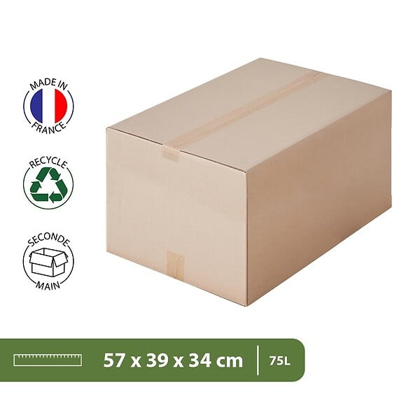 PACK AND MOVE - Pack and Move - Lot 10 cartons déménagement seconde main - 57 x 39 x 34 cm - Cartons réemployés - Seconde vie - 1 adhésif offert - large