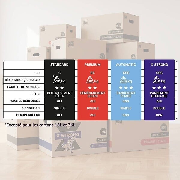 PACK AND MOVE - Pack and Move - Lot 10 cartons déménagement seconde main - 57 x 39 x 34 cm - Cartons réemployés - Seconde vie - 1 adhésif offert - large