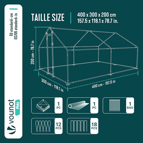 VOUNOT - Enclos poulailler en metal galvanise et grillage avec bache PE 400x300x200cm - large