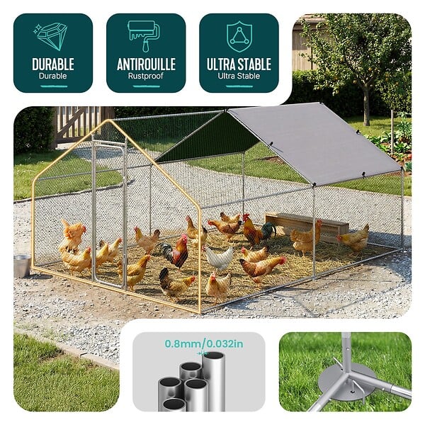 VOUNOT - Enclos poulailler en metal galvanise et grillage avec bache PE 400x300x200cm - large