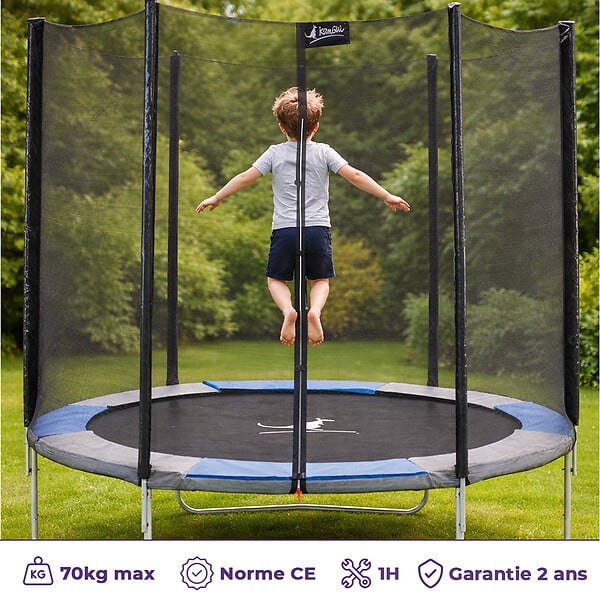 KANGUI - Trampoline rond Ø 250cm avec filet, échelle, bâche et kit ancrage - RALLI 250 - large