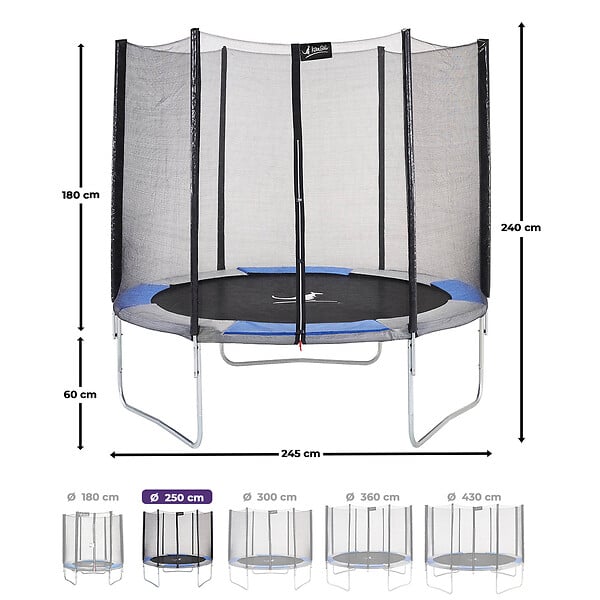 KANGUI - Trampoline rond Ø 250cm avec filet, échelle, bâche et kit ancrage - RALLI 250 - large