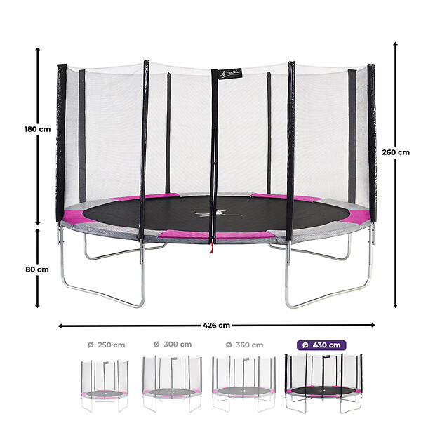 KANGUI - Trampoline rond Ø 430cm avec filet, échelle, bâche et kit ancrage - RALLI 430 - large