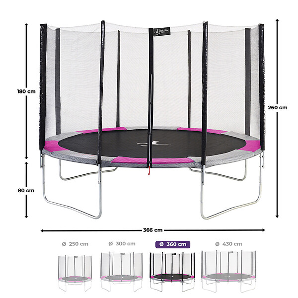 KANGUI - Trampoline rond Ø 360cm avec filet, échelle, bâche et kit ancrage - RALLI 360 - large