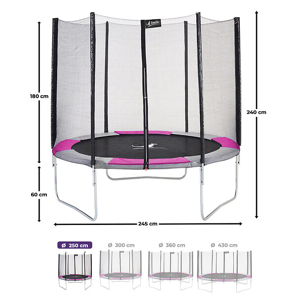 KANGUI - Trampoline rond Ø 250cm avec filet, échelle, bâche et kit ancrage- RALLI 250 - large