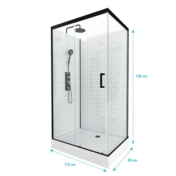 AURLANE - Cabine de douche rectangle 80x110x230cm à motif carreaux de métro - UNDERGROUND RECTANGLE 110 - large