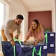 VOUNOT - Lot de 5 sacs de demenagement grand format avec sangles et poignee bleu - vignette
