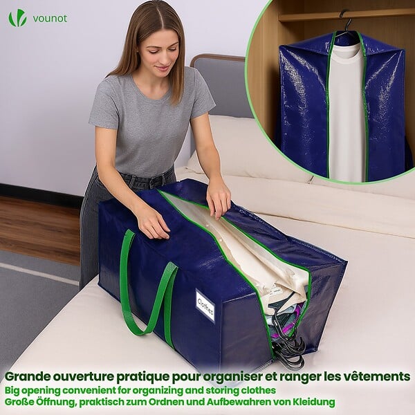 VOUNOT - Lot de 10 sacs de demenagement grand format avec sangles et poignee bleu - large