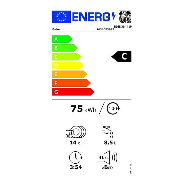 BEKO - lave-vaisselle 60cm 14 couverts 41db tout intégrable - BDIN38441P - large