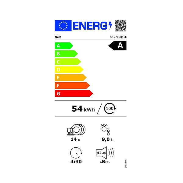 NEFF - lave-vaisselle 60cm 14 couverts 42db tout intégrable - S177ECX17E - large