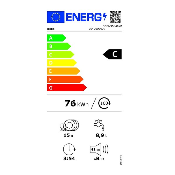 BEKO - lave vaisselle 60cm 15 couverts 41db intégrable avec bandeau - BDSN36540XP - large