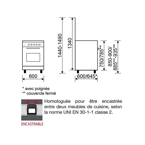 GLEM - Cuisinière Gaz 67l 4 Feux Inox - GA660CMIX - large