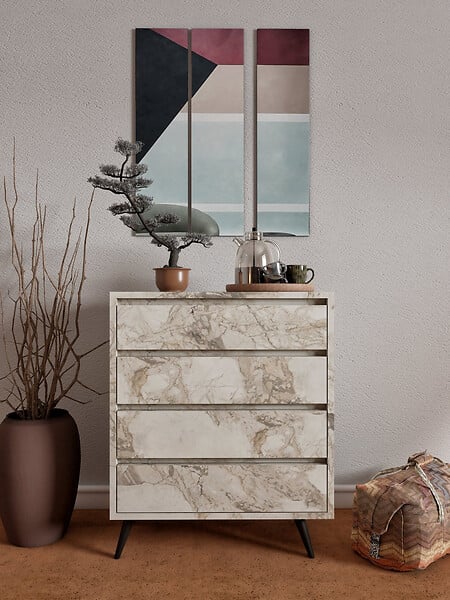 HABITAT ET JARDIN - Commode en bois "Suvera" - 70 x 40 x 86 cm - Beige marbré - large