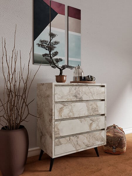 HABITAT ET JARDIN - Commode en bois "Suvera" - 70 x 40 x 86 cm - Beige marbré - large