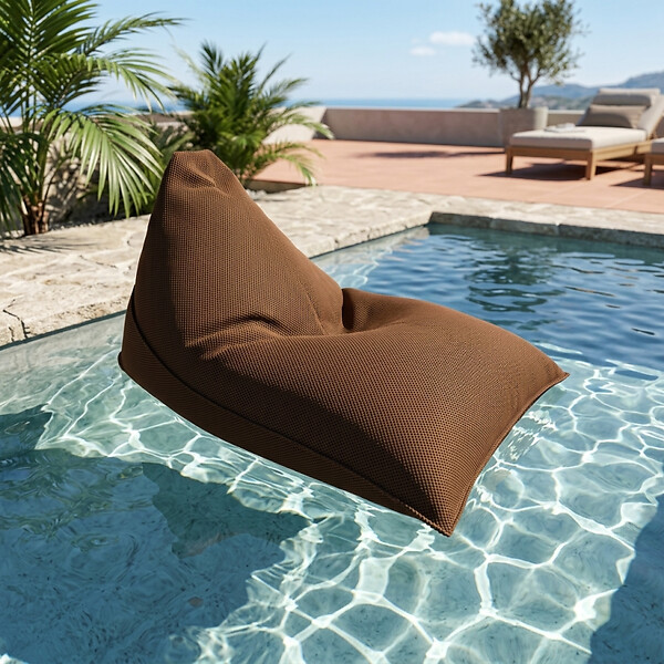 SOO  SANTAI - Pouf piscine XL flottant 140x120 cm brun – billes incluses (à remplir) – intérieur / extérieur (LBF140120-5-SET) - large