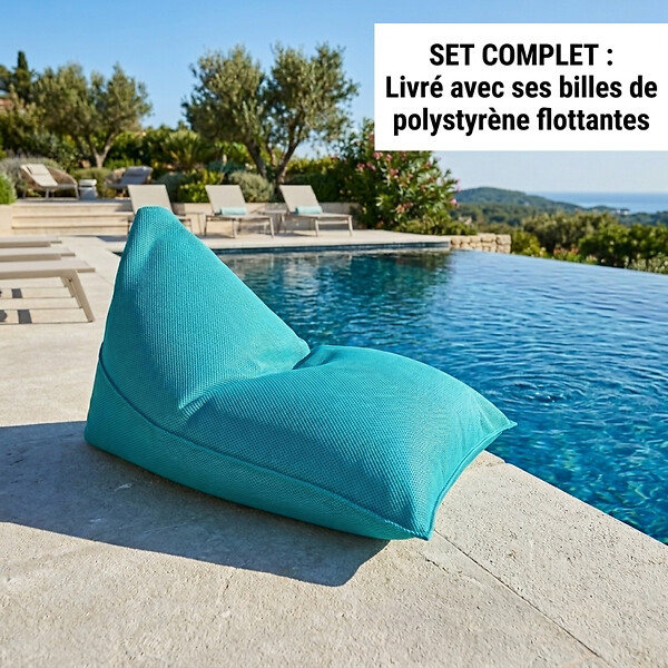 SOO  SANTAI - Pouf piscine XL flottant 140x120 cm bleu – billes incluses (à remplir) – intérieur / extérieur (LBF140120-4-SET) - large
