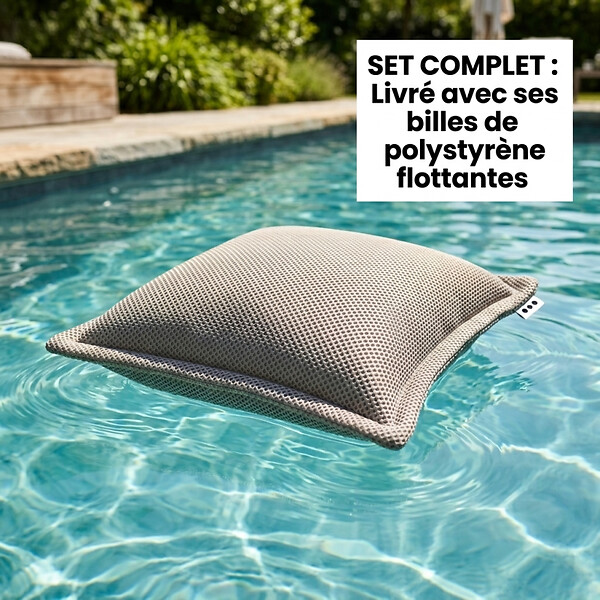 SOO  SANTAI - Coussin piscine flottant 65x65 cm gris – billes incluses (à remplir) – intérieur / extérieur (CF6565-1-SET) - large