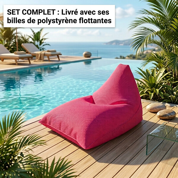SOO  SANTAI - Pouf piscine XL flottant 140x120 cm rose – billes incluses (à remplir) – intérieur / extérieur (LBF140120-3-SET) - large