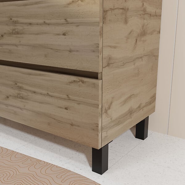 AURLANE - Meuble de salle de bains 70 cm TIMBER - Décor Chêne Naturel 3 tiroirs avec Vasque blanche - large