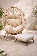 CONCEPT USINE - Ensemble d'extérieur : fauteuil suspendu effet rotin et repose-pieds avec coussin beige JANE - vignette