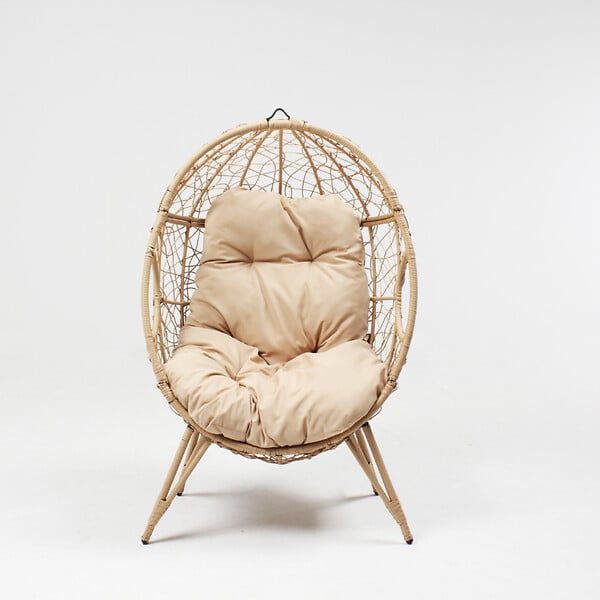 CONCEPT USINE - Ensemble d'extérieur : fauteuil suspendu effet rotin et repose-pieds avec coussin beige JANE - large