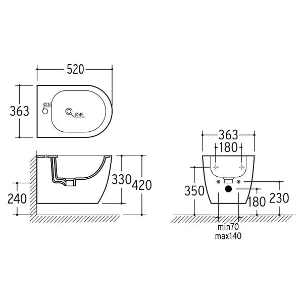 OTITEC - Bidet suspendu - 52 x 36,3 x 33 cm - Blanc -VELA - large