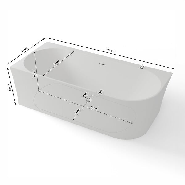 SPALINA - Baignoire Ilot Cosmic 170 gauche blanche 170 x76 x58 cm, by SPALINA - large