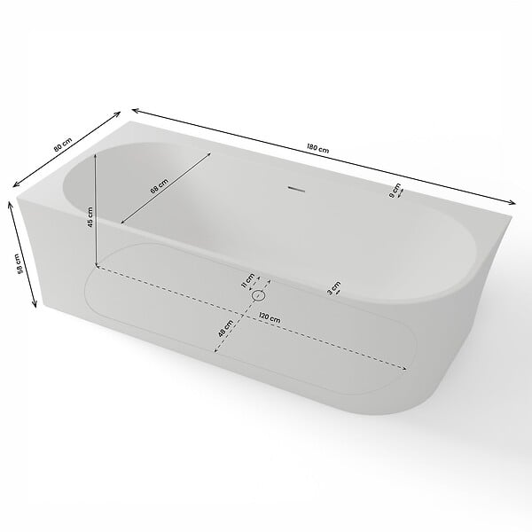 SPALINA - Baignoire Ilot Cosmic 180 gauche blanche 180 x80 x58 cm, by SPALINA - large