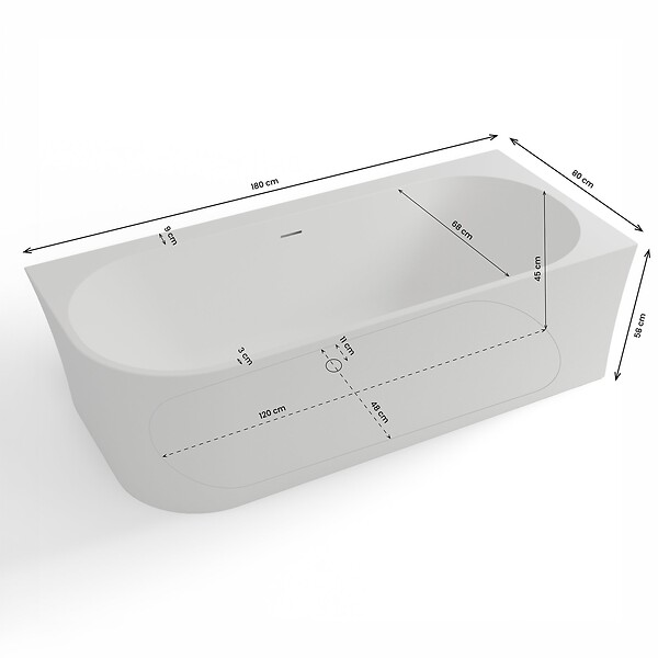 SPALINA - Baignoire Ilot Cosmic 180 droite blanche 180 x80 x58 cm, by SPALINA - large