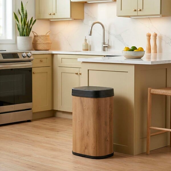 KITCHEN MOVE - Poubelle automatique inox MAJESTIC bois 58L - large