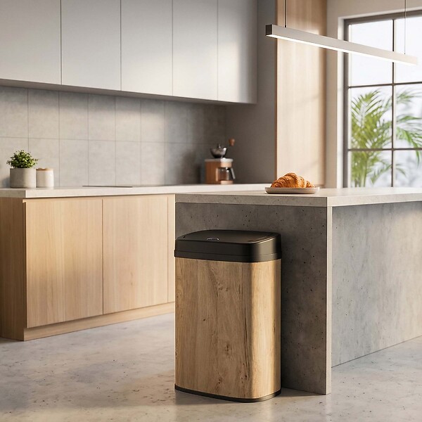 KITCHEN MOVE - Poubelle automatique inox MAJESTIC bois 58L - large