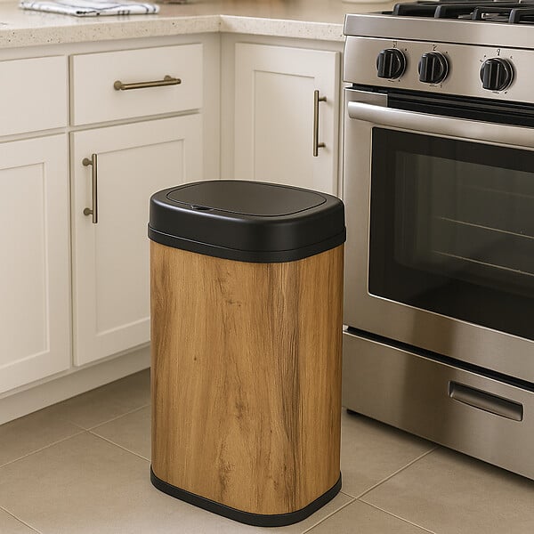 KITCHEN MOVE - Poubelle automatique inox MAJESTIC bois 58L - large