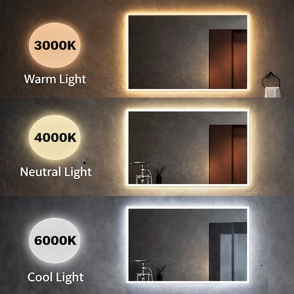 OTITEC - Miroir LED rectangulaire - 80 x 60 cm - Double éclairage LED façade et arrière - Cuivre brossé - VALORIA - large
