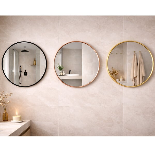 OTITEC - Miroir LED rond - 60 x 60 cm - Double éclairage LED façade et arrière - Doré Brossé - CÉLINA - large