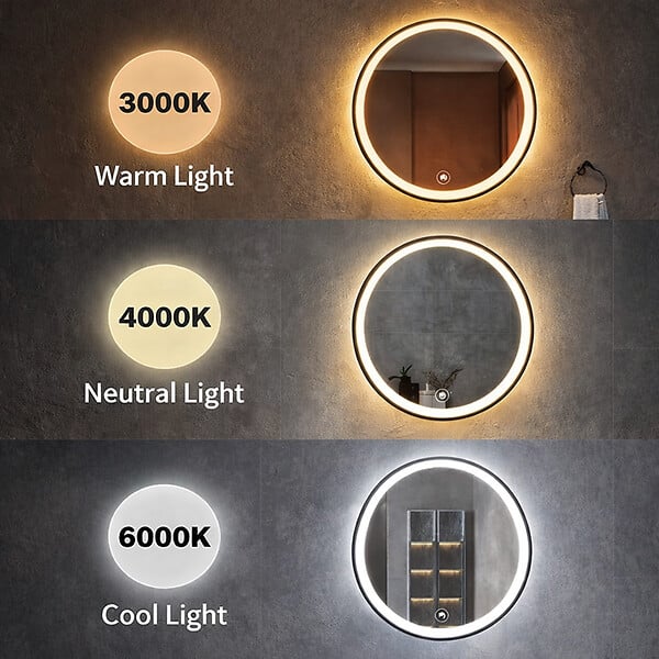 OTITEC - Miroir LED rond - 60 x 60 cm - Double éclairage LED façade et arrière - Doré Brossé - CÉLINA - large