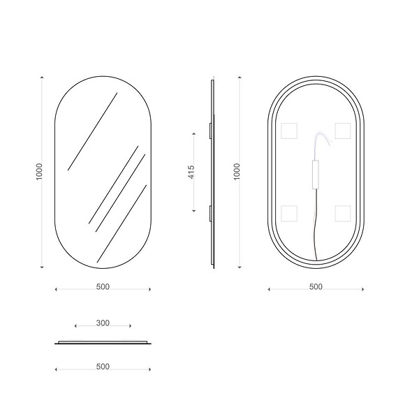 KIAMAMI VALENTINA - Miroir De Salle De Bain Ovale 50X100 Réversible Rétro-Éclairé À Led - large