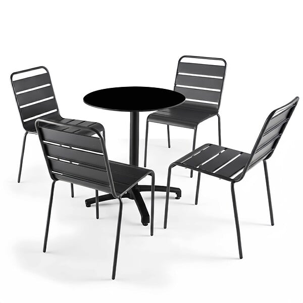 OVIALA - Table bistrot de jardin ronde inclinable 70 cm 4 places noir - Opera - large