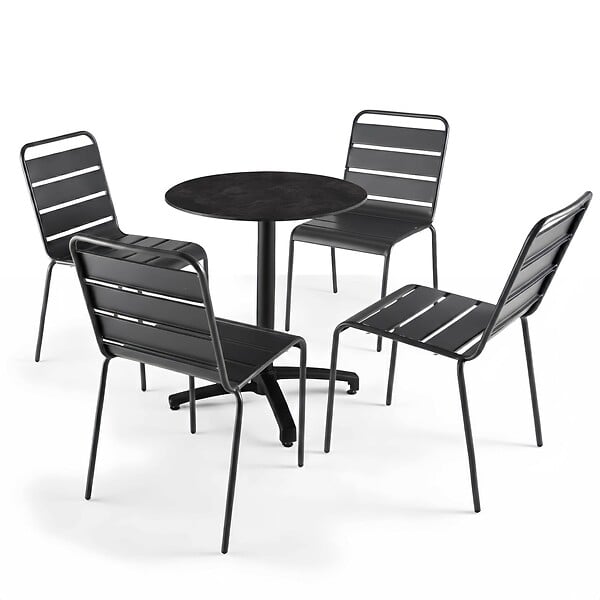 OVIALA - Table de jardin ronde 60 cm inclinable aluminium et HPL ardoise  - Opera - large