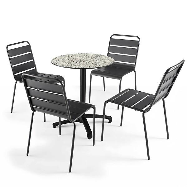OVIALA - Table de jardin ronde 60 cm inclinable aluminium et HPL terrazzo - Opera - large