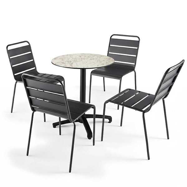 OVIALA - Table de jardin ronde 60 cm inclinable aluminium et HPL marbre - Opera - large