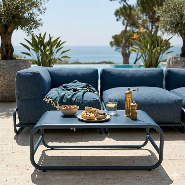OVIALA - Table basse de jardin en métal 85x40x30 cm bleu pacific - Mixi - large