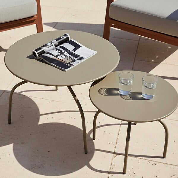 OVIALA - Lot de 2 tables basses gigognes de jardin taupe - Venise - large