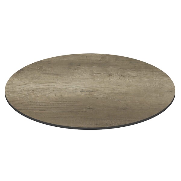 OVIALA - Table de jardin ronde 60 cm inclinable aluminium et HPL chêne fumé - Opera - large