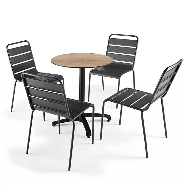 OVIALA - Table bistrot de jardin ronde inclinable 70 cm 4 places chêne - Opera - large