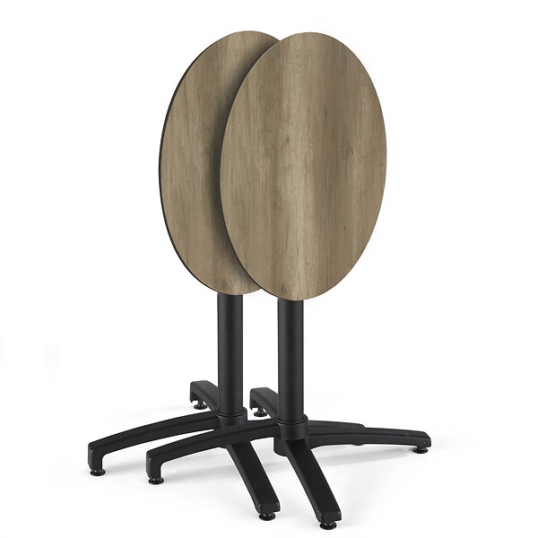 OVIALA - Table bistrot de jardin ronde inclinable 70 cm 4 places chêne fumé - Opera - large