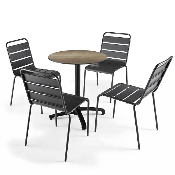 OVIALA - Table bistrot de jardin ronde inclinable 70 cm 4 places chêne fumé - Opera - large