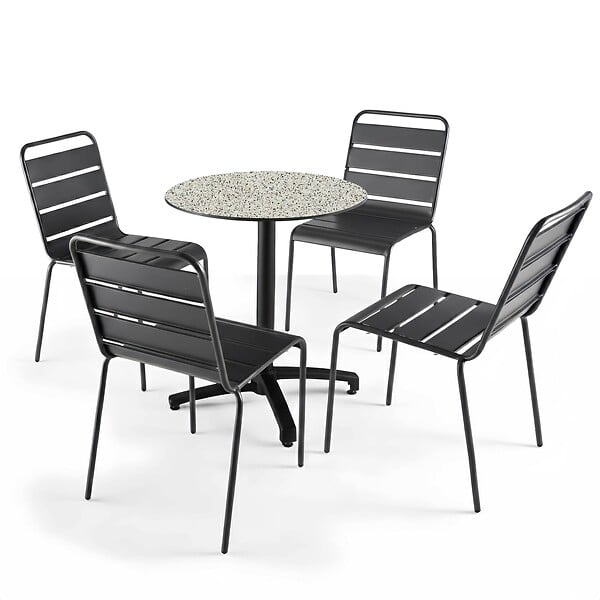 OVIALA - Table bistrot de jardin ronde inclinable 70 cm 4 places terrazzo - Opera - large